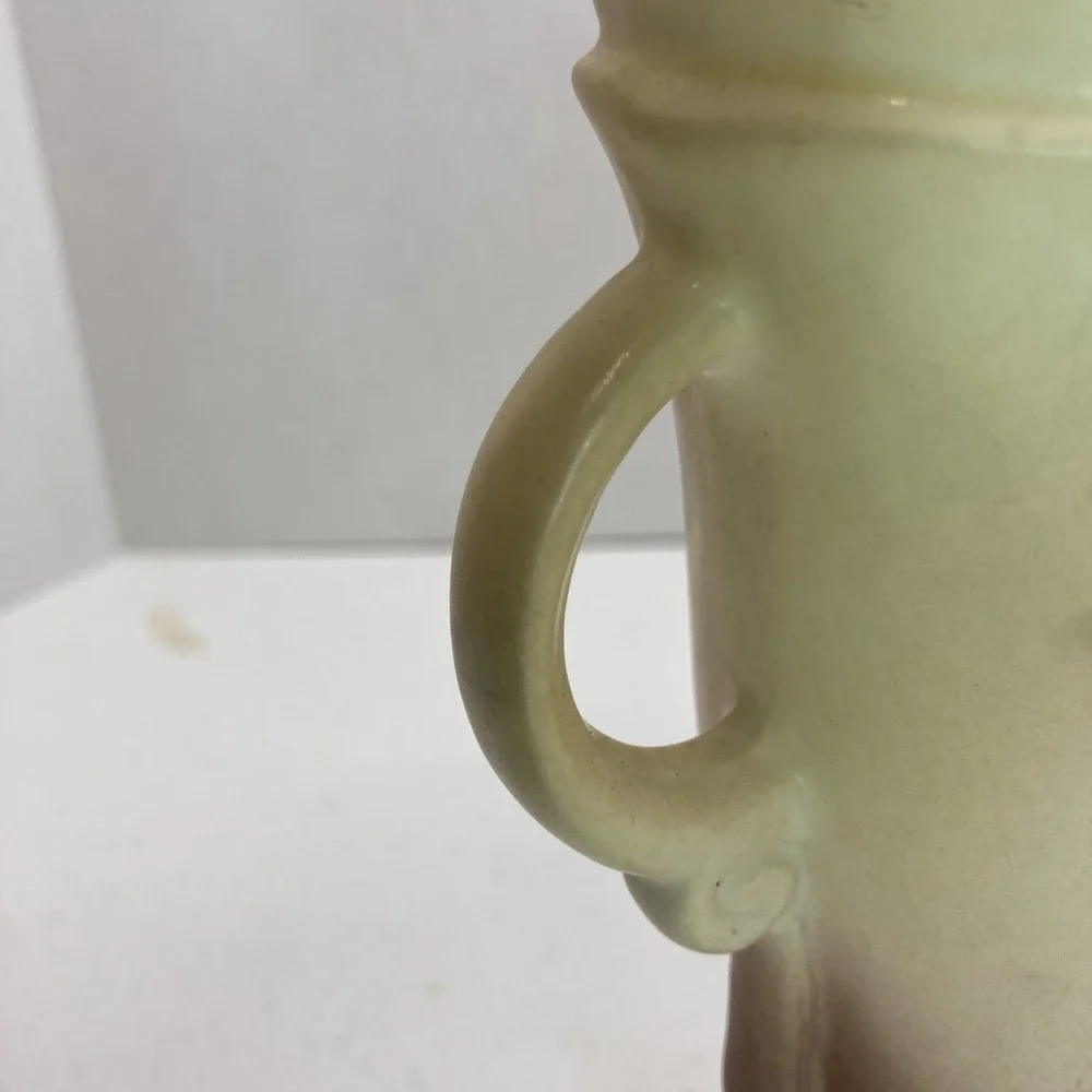 Vtg Hull Magnolia Art Pottery Double Handle Yellow to Pink Vase 8.5